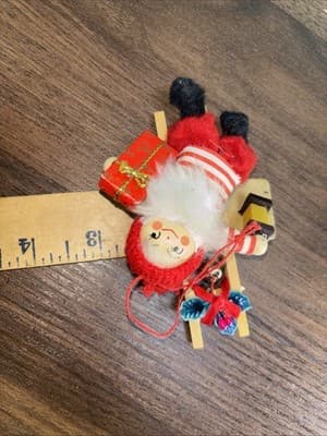 4” Vintage Wooden Elf Christmas Ornament With Bell Lamp - Felt Clothing - MCM - Thumbnail 8
