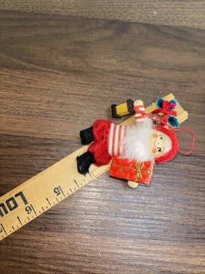 4” Vintage Wooden Elf Christmas Ornament With Bell Lamp - Felt Clothing - MCM - Thumbnail 7