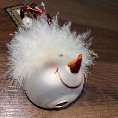 Robert Stanley 4.5" Feathery Red Hat Snowman Head Christmas Tree Ornament ☃ - Thumbnail 3