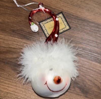 Robert Stanley 4.5" Feathery Red Hat Snowman Head Christmas Tree Ornament ☃