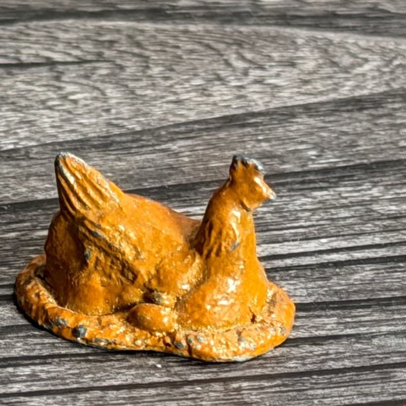 Vintage Barclay Lead Hen on Nest Figurine, 1 Inch