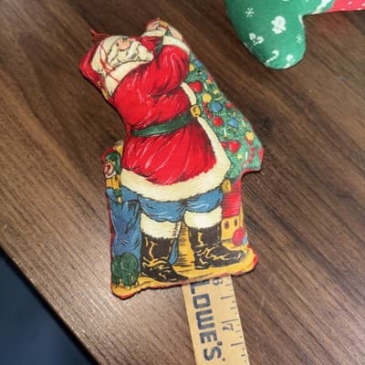 Set of 12 Vintage Handmade SANTA Stockings Stuffed Fabric Christmas ORNAMENTS - Thumbnail 9