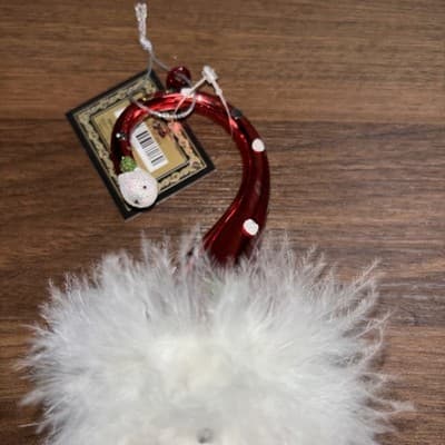 Robert Stanley 4.5" Feathery Red Hat Snowman Head Christmas Tree Ornament ☃ - Thumbnail 4