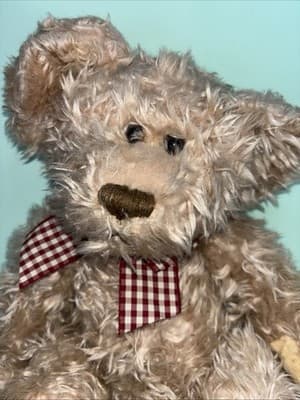 Russ Long Hair Bear Plush Tan With Bow Stuffed Animal 15" Floppy Corduroy - Thumbnail 2
