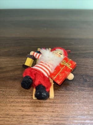 4” Vintage Wooden Elf Christmas Ornament With Bell Lamp - Felt Clothing - MCM - Thumbnail 2