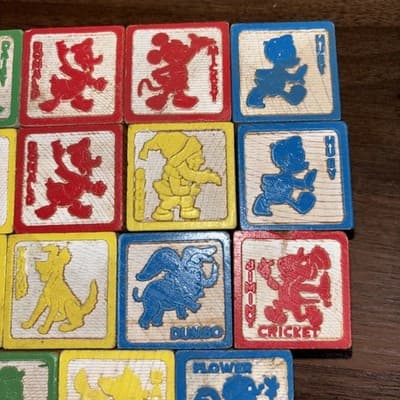 Vintage Disney Alphabet Blocks Children’s Toy Set of 15 Blocks Disneyana Toys - Thumbnail 3