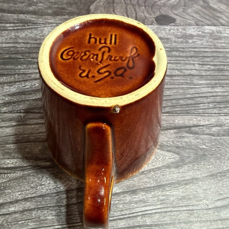 Hull Pottery Oven Proof USA Coffee Mug Tea Cup Brown Drip Glaze Vintage - Thumbnail 9