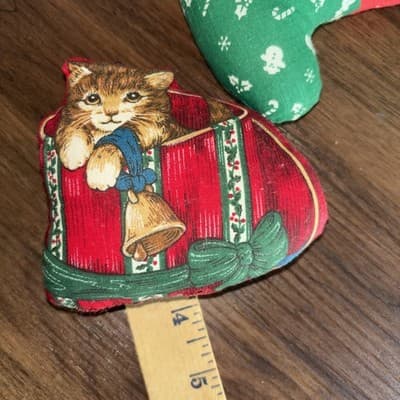 Set of 12 Vintage Handmade SANTA Stockings Stuffed Fabric Christmas ORNAMENTS - Thumbnail 10