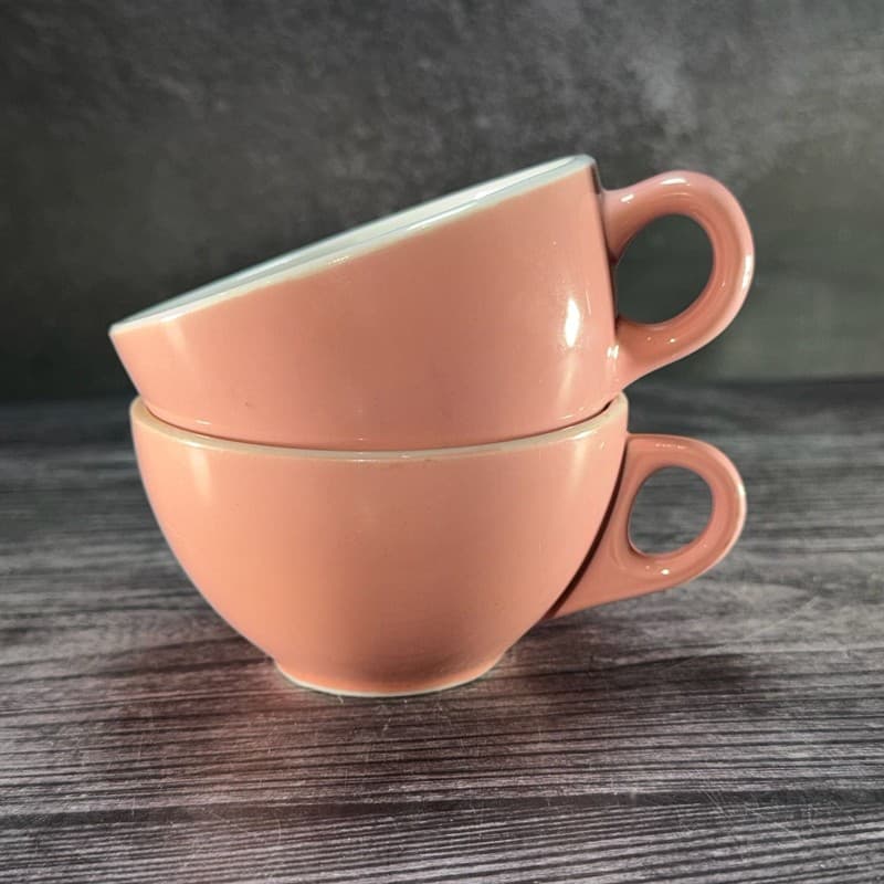 Vintage Shenango China Pink Rim Rol Wel Restaurant Ware Coffee Cups Set of 2