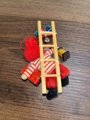 4” Vintage Wooden Elf Christmas Ornament With Bell Lamp - Felt Clothing - MCM - Thumbnail 6