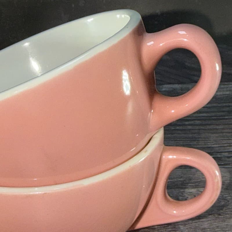 Vintage Shenango China Pink Rim Rol Wel Restaurant Ware Coffee Cups Set of 2 - Thumbnail 2