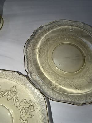 Vtg Patrician Spoke Depression Federal Glass CREAMER Plates Amber Yellow 1930s - Thumbnail 19