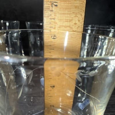 Set of 6 Wine Glasses Cut Flower Leaf Pattern Clear Javit Crystal Stemware 6.25� - Thumbnail 9