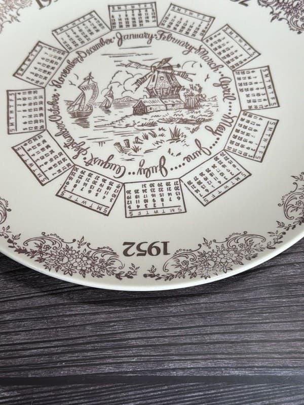 Vintage Vernon Kilns 1952 Calendar Plate Brown Transferware Windmill Scene 10.25 - Thumbnail 6