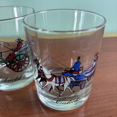 Set of 4 On The Rocks Horse Carriage Coach Glasses 3.5" Cab Tilbury Calche VTG - Thumbnail 10