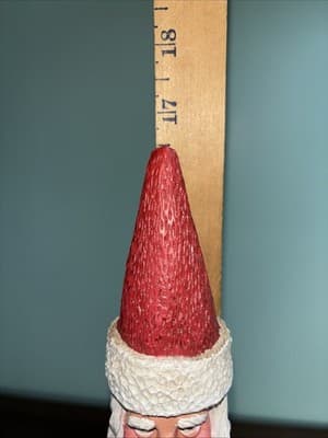 Vintage Pencil Santa 16 1/2" Tall Painted Fabric Gold Bag Curly Beard Green Cape - Thumbnail 10