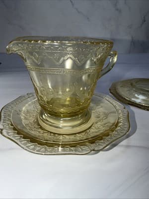 Vtg Patrician Spoke Depression Federal Glass CREAMER Plates Amber Yellow 1930s