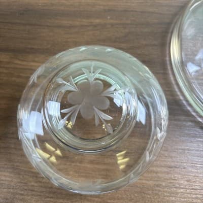 Vintage Princess House Heritage Floral Etched Bell Shaped Clear Glass Jar w/Lid - Thumbnail 6