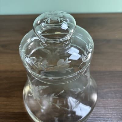 Vintage Princess House Heritage Floral Etched Bell Shaped Clear Glass Jar w/Lid - Thumbnail 9