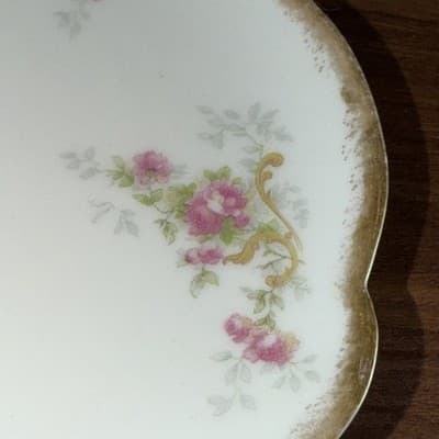 Vintage T & V Tesserman & Vogt Limoges France Gold Border 8” Plate Moss Roses - Thumbnail 3