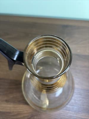 Vtg MCM Atomic Inland Glass Coffee Carafe Gold Plating Stripes W/Cork Stopper Lg - Thumbnail 11