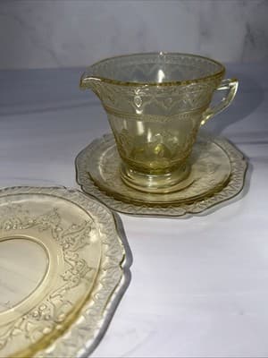 Vtg Patrician Spoke Depression Federal Glass CREAMER Plates Amber Yellow 1930s - Thumbnail 15