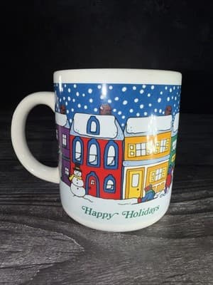 VTG House Of Fabrics So- Fro Happy Holidays Village Coffee Mugs 10 Oz - Thumbnail 4