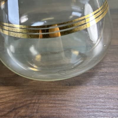 Vtg MCM Atomic Inland Glass Coffee Carafe Gold Plating Stripes W/Cork Stopper Lg - Thumbnail 9