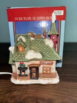 Porcelain Lighted Public House Lighted house collection Vintage Miniature 4.5” - Thumbnail 2