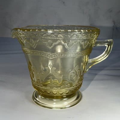 Vtg Patrician Spoke Depression Federal Glass CREAMER Plates Amber Yellow 1930s - Thumbnail 2