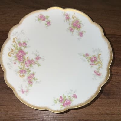 Vintage T & V Tesserman & Vogt Limoges France Gold Border 8” Plate Moss Roses