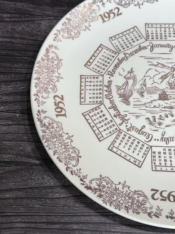 Vintage Vernon Kilns 1952 Calendar Plate Brown Transferware Windmill Scene 10.25 - Thumbnail 3