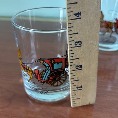 Set of 4 On The Rocks Horse Carriage Coach Glasses 3.5" Cab Tilbury Calche VTG - Thumbnail 13