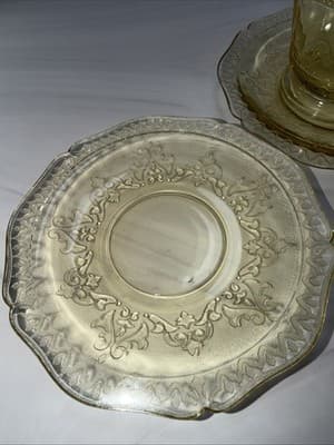 Vtg Patrician Spoke Depression Federal Glass CREAMER Plates Amber Yellow 1930s - Thumbnail 16