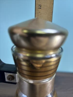 Vtg MCM Atomic Inland Glass Coffee Carafe Gold Plating Stripes W/Cork Stopper Lg - Thumbnail 15