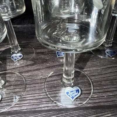 Set of 6 Wine Glasses Cut Flower Leaf Pattern Clear Javit Crystal Stemware 6.25� - Thumbnail 3