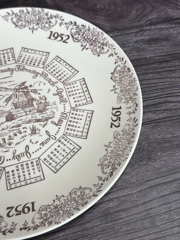 Vintage Vernon Kilns 1952 Calendar Plate Brown Transferware Windmill Scene 10.25 - Thumbnail 5