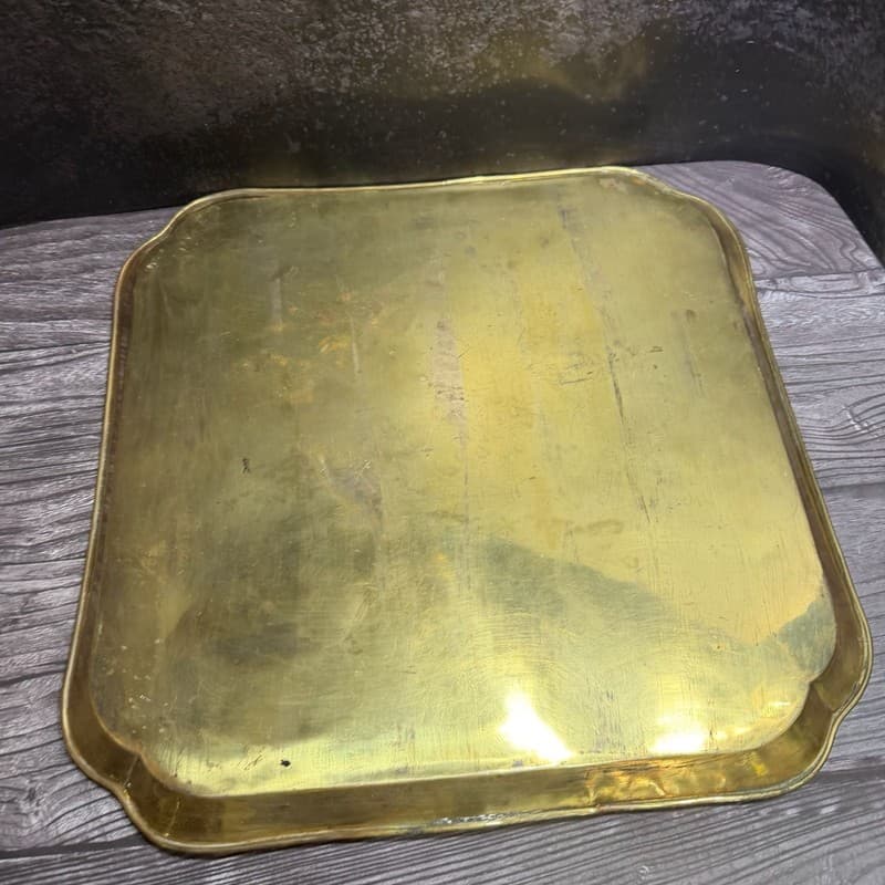 Vintage Hand-Etched Brass Chinese Dragon & Phoenix Serving Tray with Longevity C - Thumbnail 13