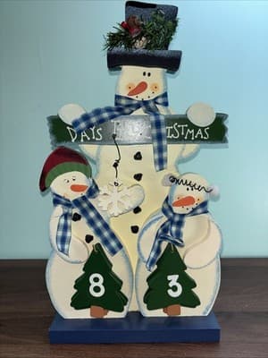 CHRISTMAS Countdown Advent Calendar Snowman Fabric Wood Decor 16"x 8" 1/4 Family