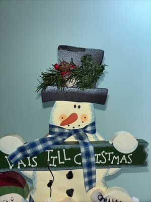 CHRISTMAS Countdown Advent Calendar Snowman Fabric Wood Decor 16"x 8" 1/4 Family - Thumbnail 3