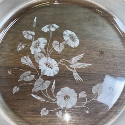 New Hummingbird Etched Lead Crystal Large Serving Platter 12.5” Avon - NOS - Thumbnail 2
