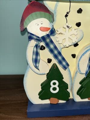 CHRISTMAS Countdown Advent Calendar Snowman Fabric Wood Decor 16"x 8" 1/4 Family - Thumbnail 2