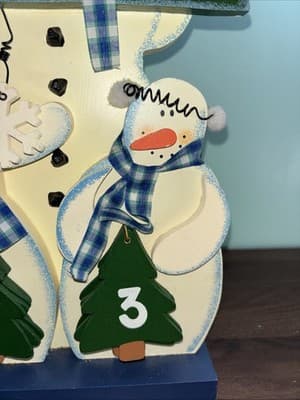 CHRISTMAS Countdown Advent Calendar Snowman Fabric Wood Decor 16"x 8" 1/4 Family - Thumbnail 4