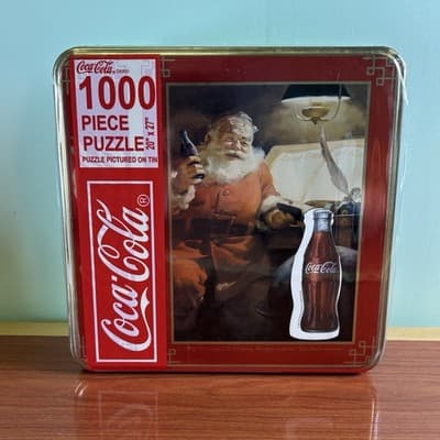 VTG 1998 Coca -Cola Santa Claus 1000 Piece Puzzle In Tin Magnet Christmas