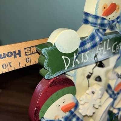 CHRISTMAS Countdown Advent Calendar Snowman Fabric Wood Decor 16"x 8" 1/4 Family - Thumbnail 10