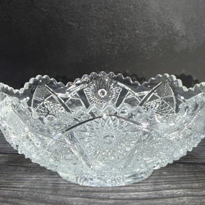 Vintage Imperial Daisy and Button Crystal Large Serving BOWL 7.5” heavy - Thumbnail 10