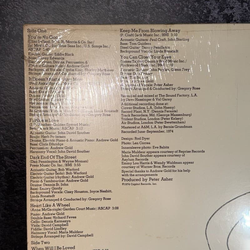 Linda Ronstadt - Heart Like A Wheel Vinyl LP (1974) Columbia House Club Edition - Thumbnail 17