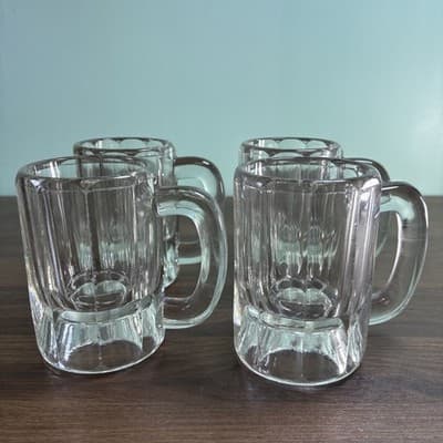 VTG Set of 4 Clear Heavy Glass Beer Beverage Mugs Tavern Antique Glasses