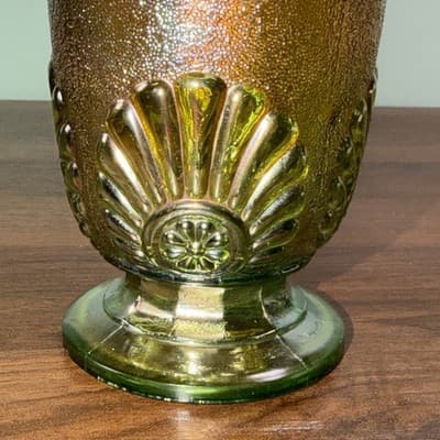 Westmoreland Vintage Green Carnival Glass Shell & Jewel Sugar Bowl No Lid - Thumbnail 3