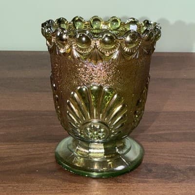 Westmoreland Vintage Green Carnival Glass Shell & Jewel Sugar Bowl No Lid - Thumbnail 8